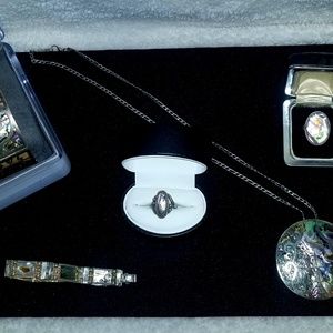 Large vintage Bell silver & abalone jewelry lot